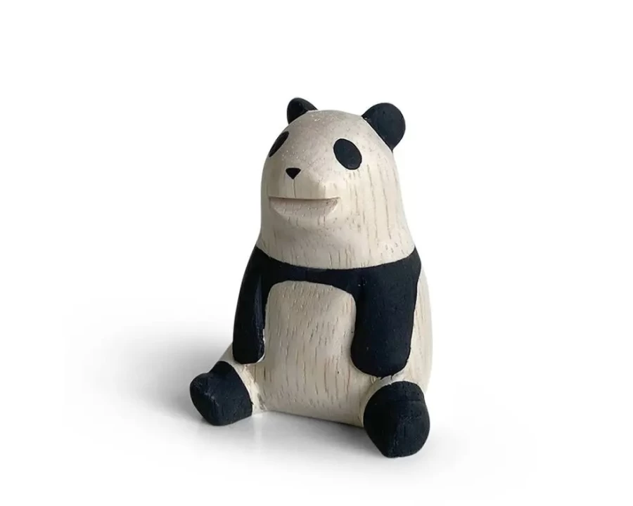 Miya Company T-Lab Wooden Panda Animal Toy - Handcrafted Eco-Friendly Panda Figure for Kids