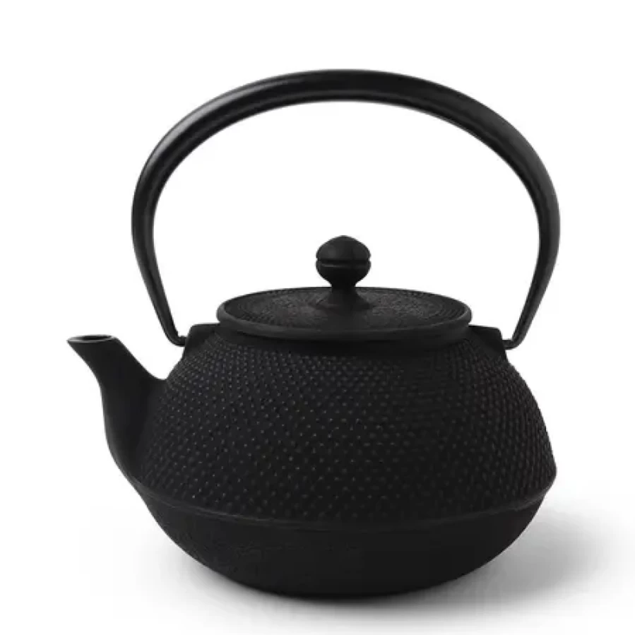 Miya Company Cast Iron Teapot 1.3L - Black Hobnail Design, Japanese Style Iron Teapot for Loose Leaf Tea