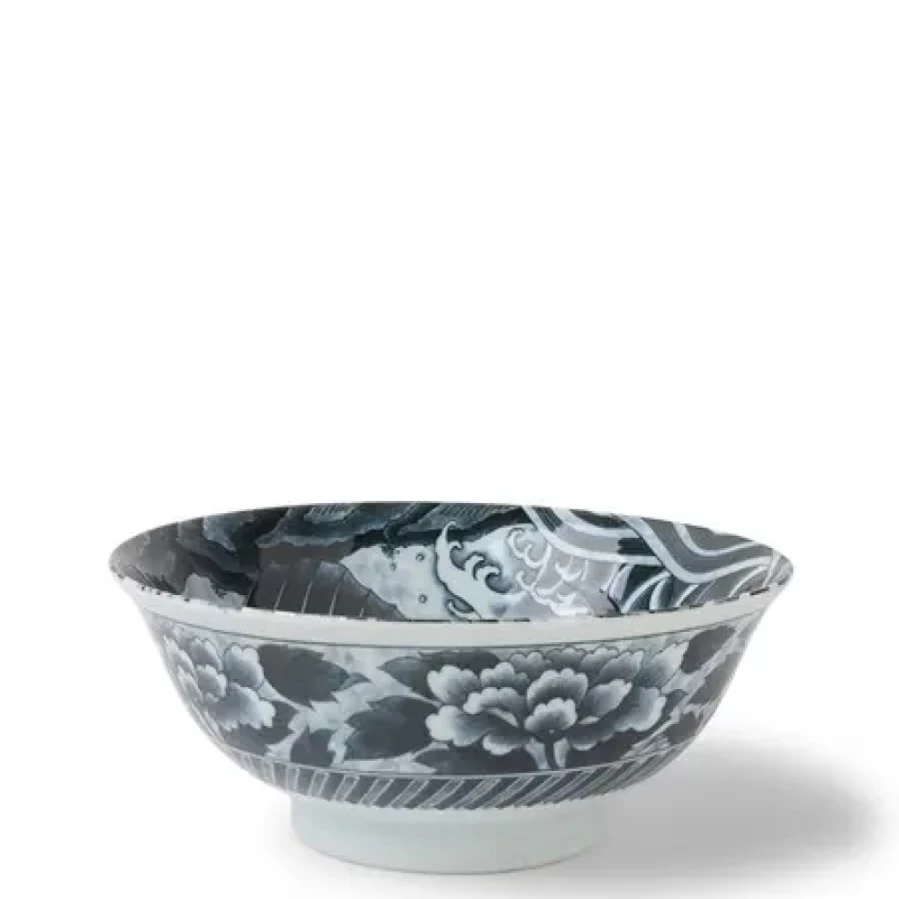 Miya Company Black Ko-Imari Japanese Carp Ceramic Bowl 8.25 Inch Traditional Handcrafted Decorative Serving Dish