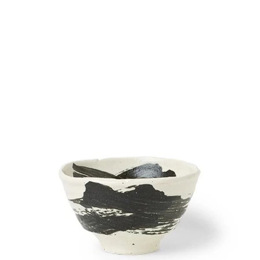 Miya Company 5.5 Inch Black Brush Stroke Ceramic Bowl - Handcrafted Decorative Serving Dish