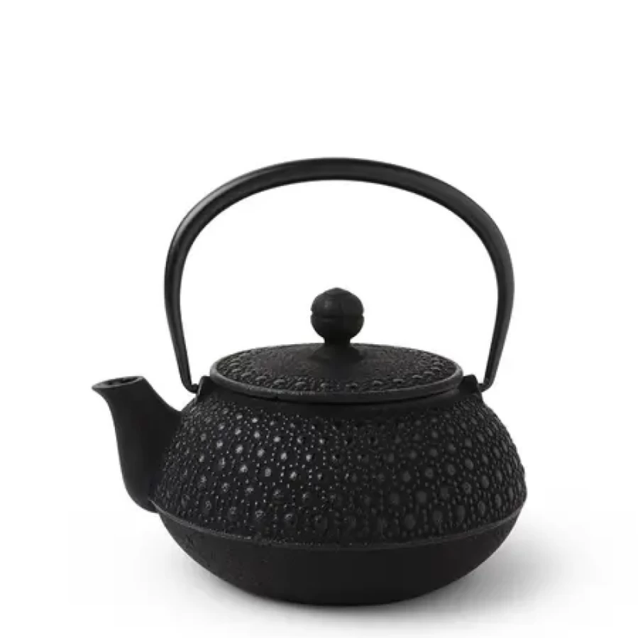 Miya Company Cast Iron Teapot - 0.65L Black Honeycomb Design, Japanese Style Iron Teapot for Loose Leaf Tea