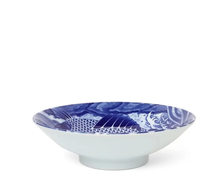 "MIYA COMPANY Koi Fish Ceramic Bowl - 9.75 Inch Decorative Asian Style Serving Dish"