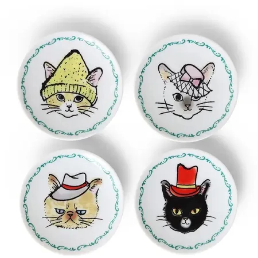 Miya Company Mini Cat Plate Set with Fun Hat Designs - Decorative Ceramic Plates for Cat Lovers