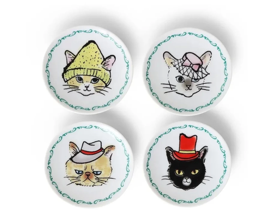 Miya Company Mini Cat Plate Set with Fun Hat Designs - Decorative Ceramic Plates for Cat Lovers