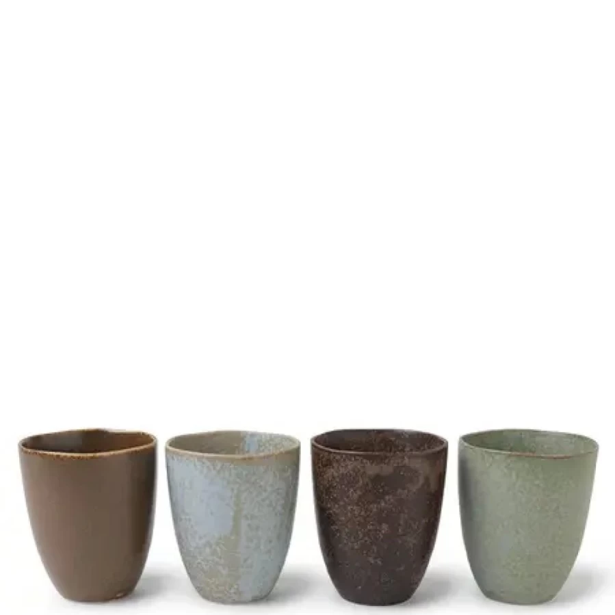 Miya Company Matte Teacup Set Of 4 - Pacific Forest Design, Durable Ceramic Cups For Tea & Coffee