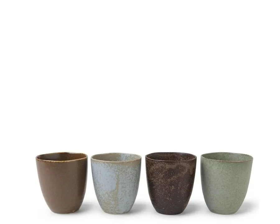 Miya Company Matte Teacup Set Of 4 - Pacific Forest Design, Durable Ceramic Cups For Tea & Coffee
