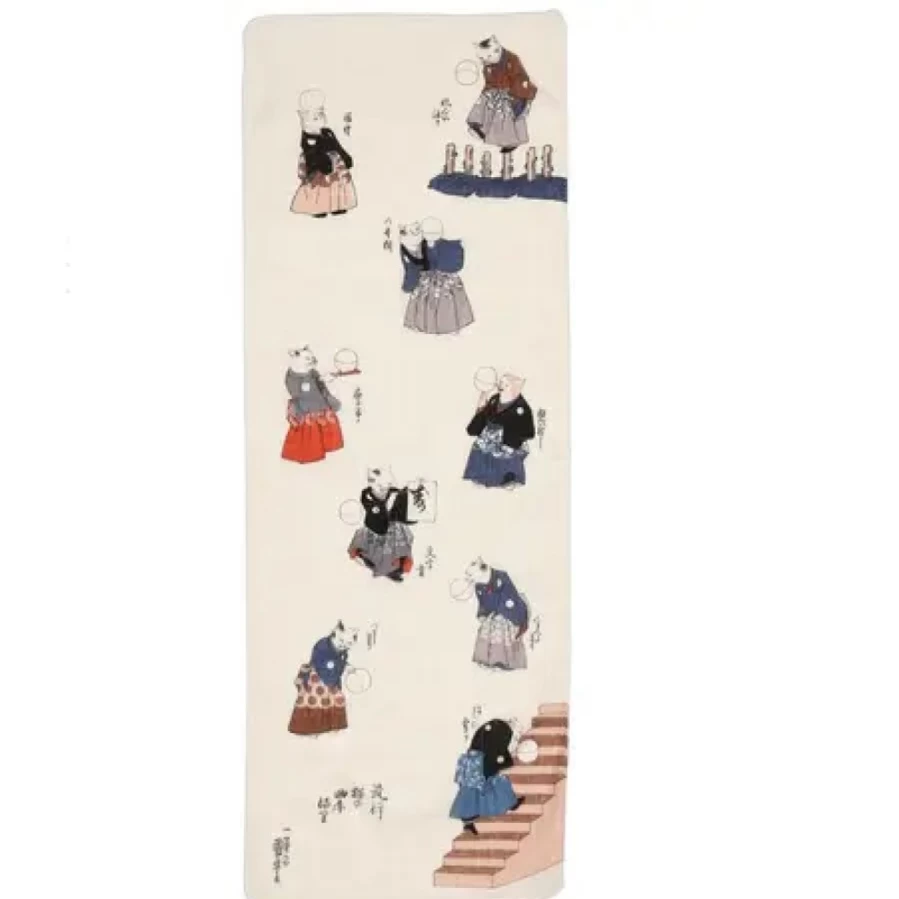 "Japanese Tenugui Hand Towel - Cute Cat & Ball Design by Miya Company"