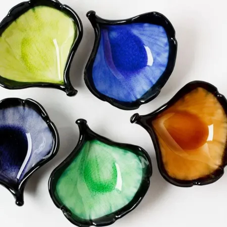 Miya Company Ginkgo Leaf Design 3.5-Inch Ceramic Mini Bowl Set for Appetizers, Desserts, and Decor