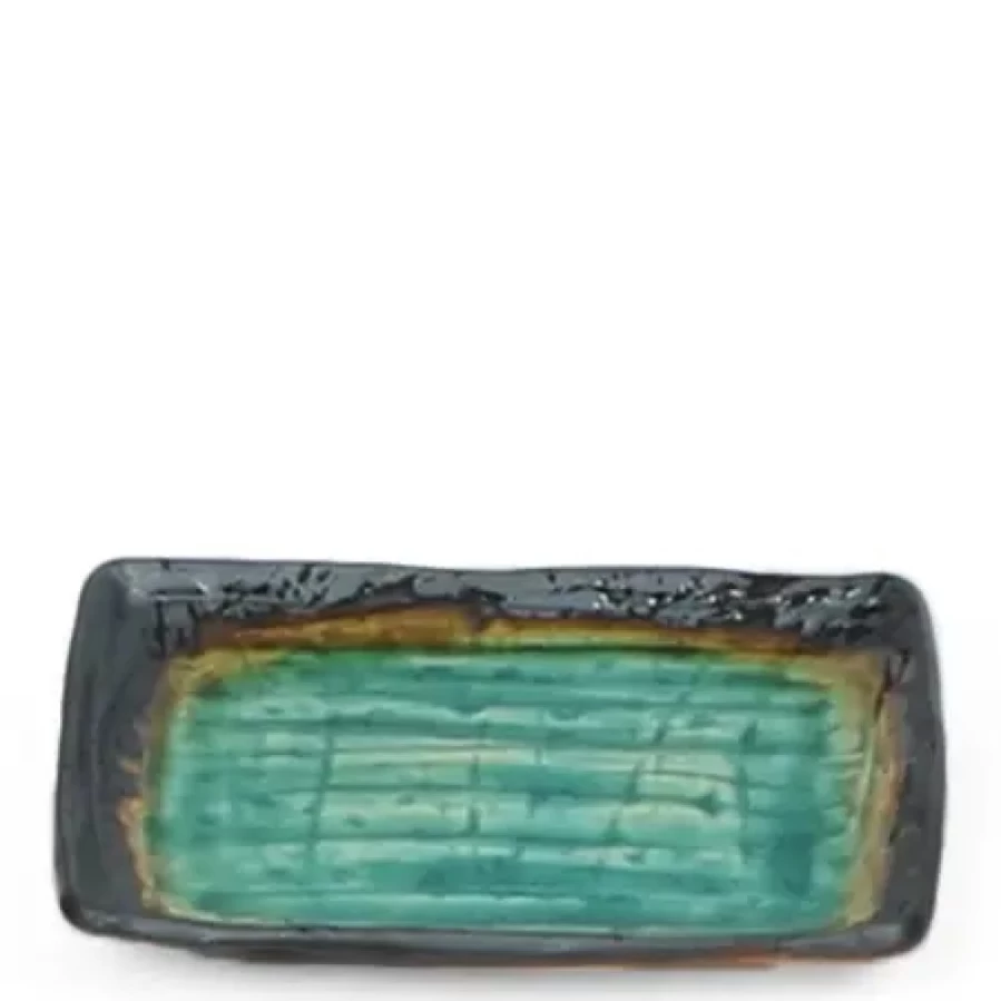 Miya Company Kosui Green Ceramic Plate 5.75 x 4.25 Inches - Elegant Small Decorative Dish