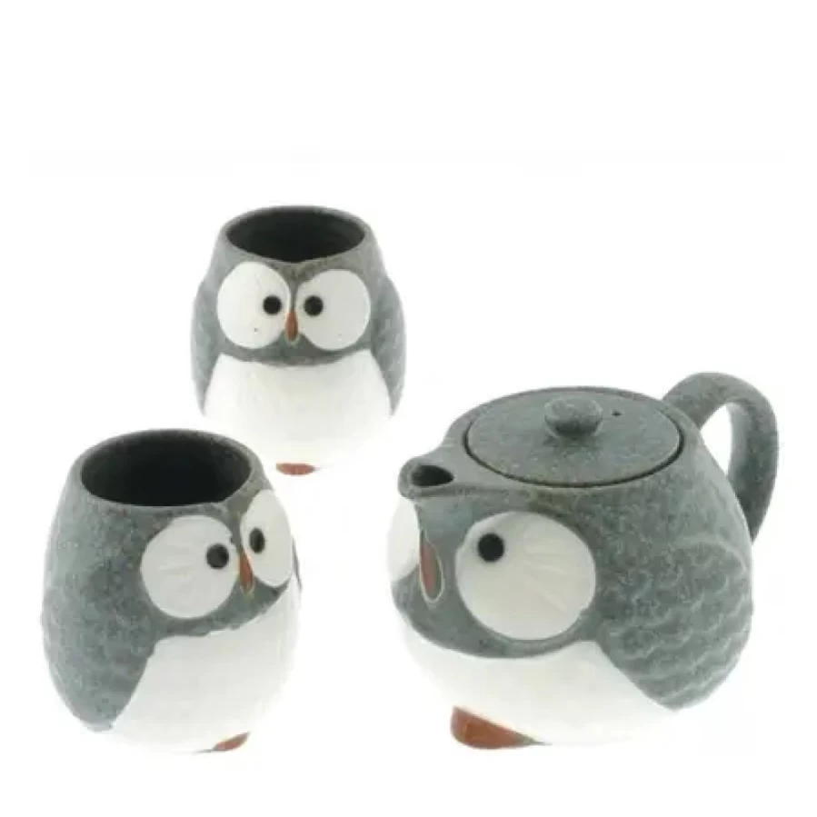 Miya Company Blue Owl Tea Set - Elegant Ceramic Teapot with Cups, Perfect Gift Set for Tea Lovers