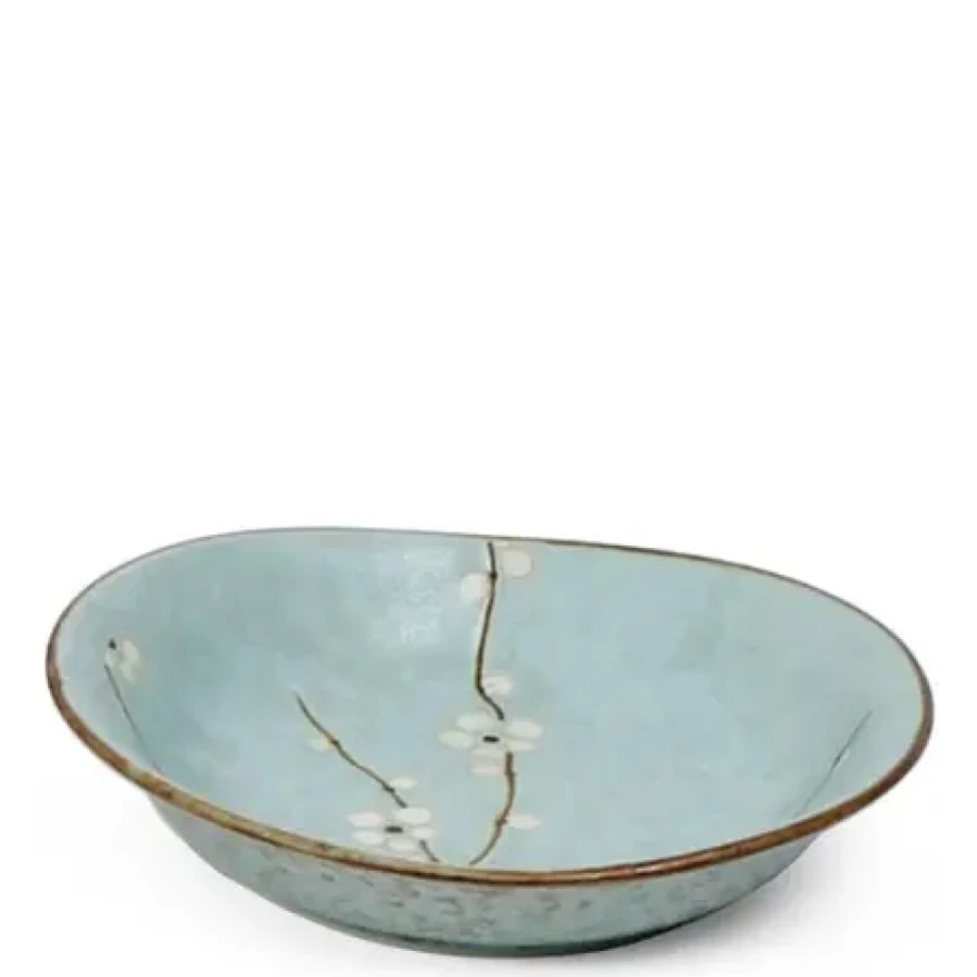 Miya Company Spring Blossoms Handcrafted 8x7 Inch Oval Ceramic Bowl for Home Decor