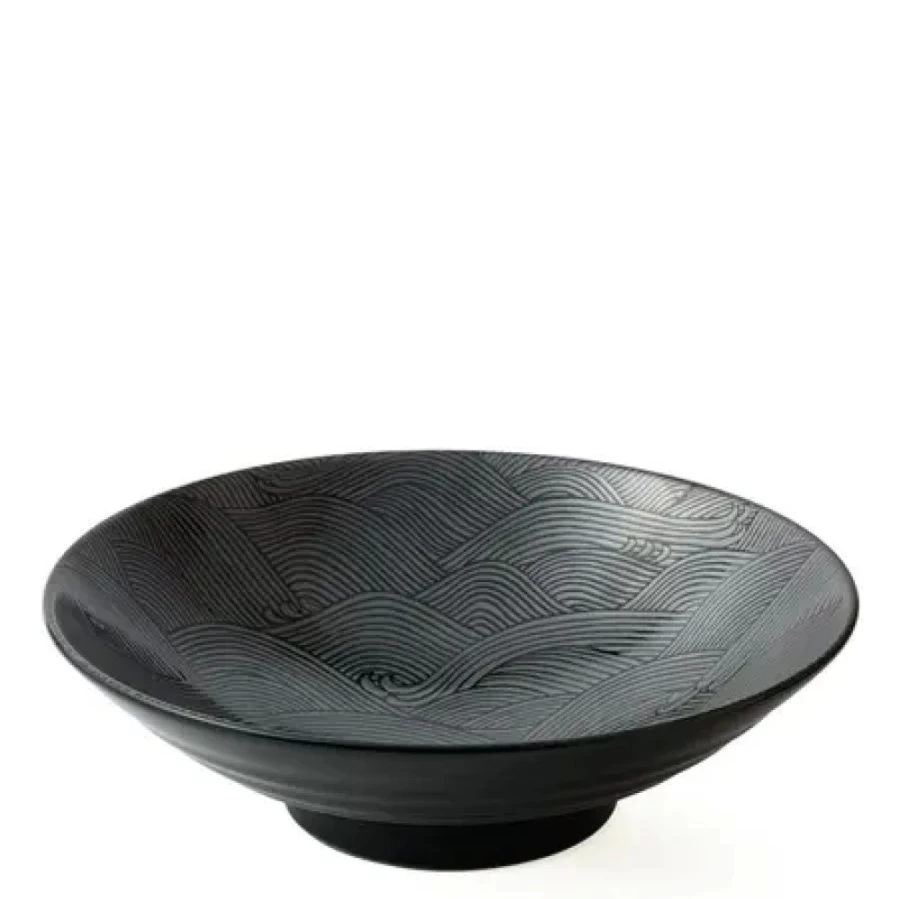 Miya Company Aranami Black Ceramic Serving Bowl - 9.75 Inch Elegant Dining Bowl for Soup, Salad, Pasta