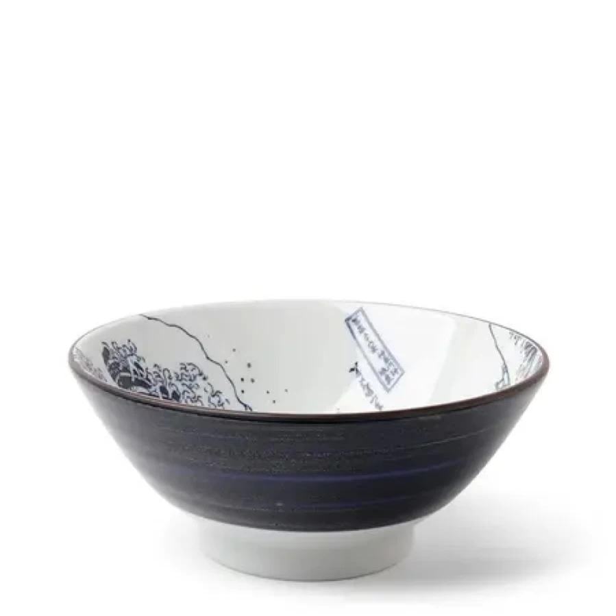Miya Company Great Wave Ceramic Bowl 8.25 Inch - Japanese Ocean Themed Dining & Serving Dish
