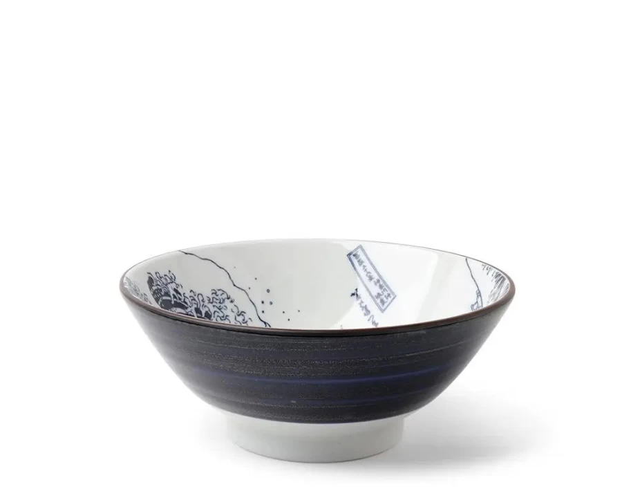 Miya Company Great Wave Ceramic Bowl 8.25 Inch - Japanese Ocean Themed Dining & Serving Dish