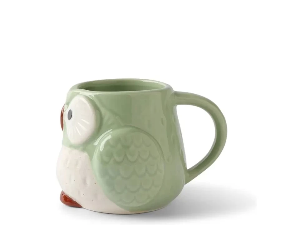 "Miya Company Green Owl Mug – Cute Ceramic Coffee Cup with Owl Design"