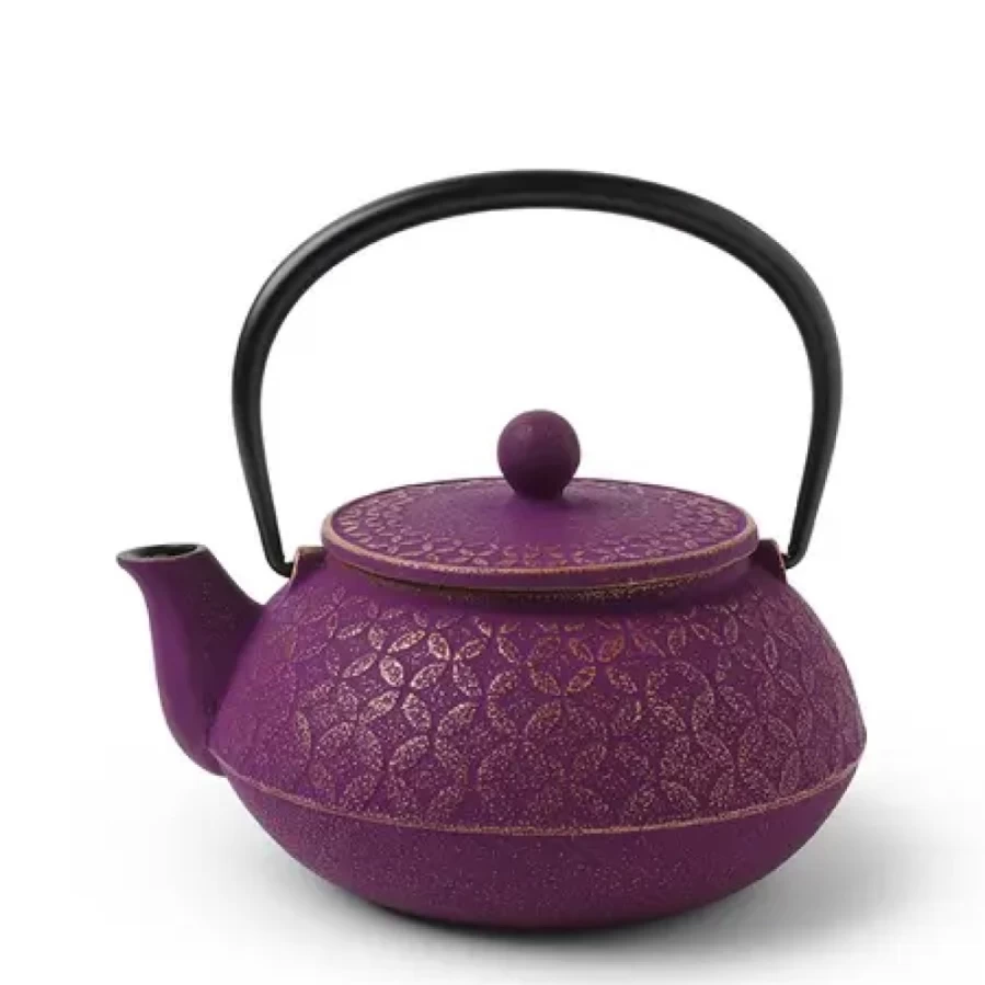 Miya Company Cast Iron Teapot with Gold and Purple Finish - Seven Jewels Design for Premium Tea Brewing