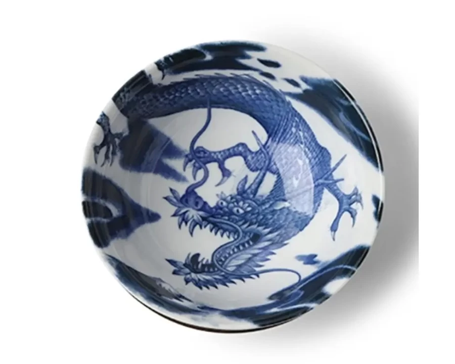 Miya Company Flying Dragon 8.25 Inch Ceramic Bowl – Handcrafted Asian Inspired Design