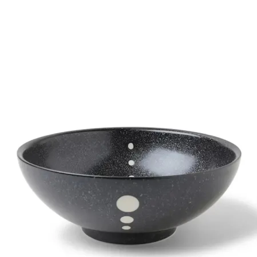 Miya Company 8-3/8" Satin Black Bowl with White Dots – Elegant Decorative Serving Bowl