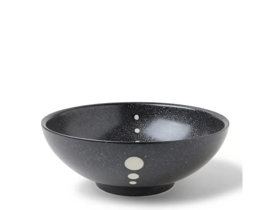 Miya Company 8-3/8" Satin Black Bowl with White Dots – Elegant Decorative Serving Bowl