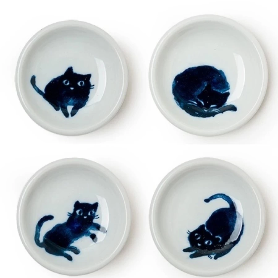 Miya Company Midnight Blue Ceramic Cat Bowl Set - Durable Pet Dish for Food and Water