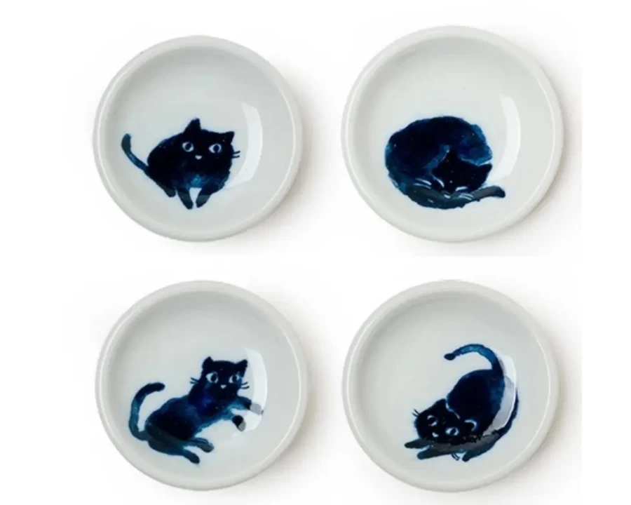 Miya Company Midnight Blue Ceramic Cat Bowl Set - Durable Pet Dish for Food and Water
