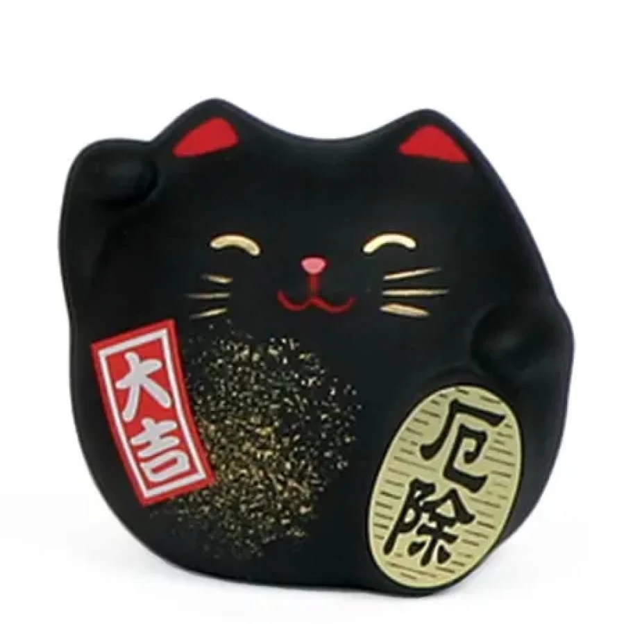 "Lucky Black Feng Shui Cat Figurine 2.25 Inch - Wealth & Prosperity Charm by Miya Company"