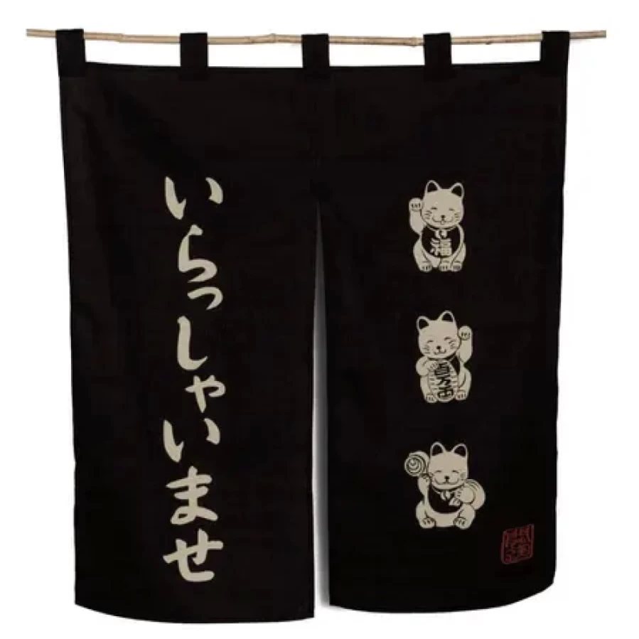 "Lucky Maneki Neko Cat & Japanese Welcome Noren Door Curtain - Traditional Decor by Miya Company"