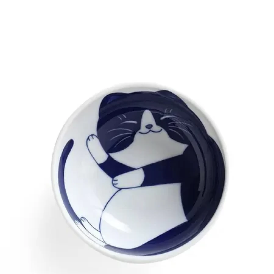 Miya Company Blue Cat Design Ceramic Rice Bowl for Pets