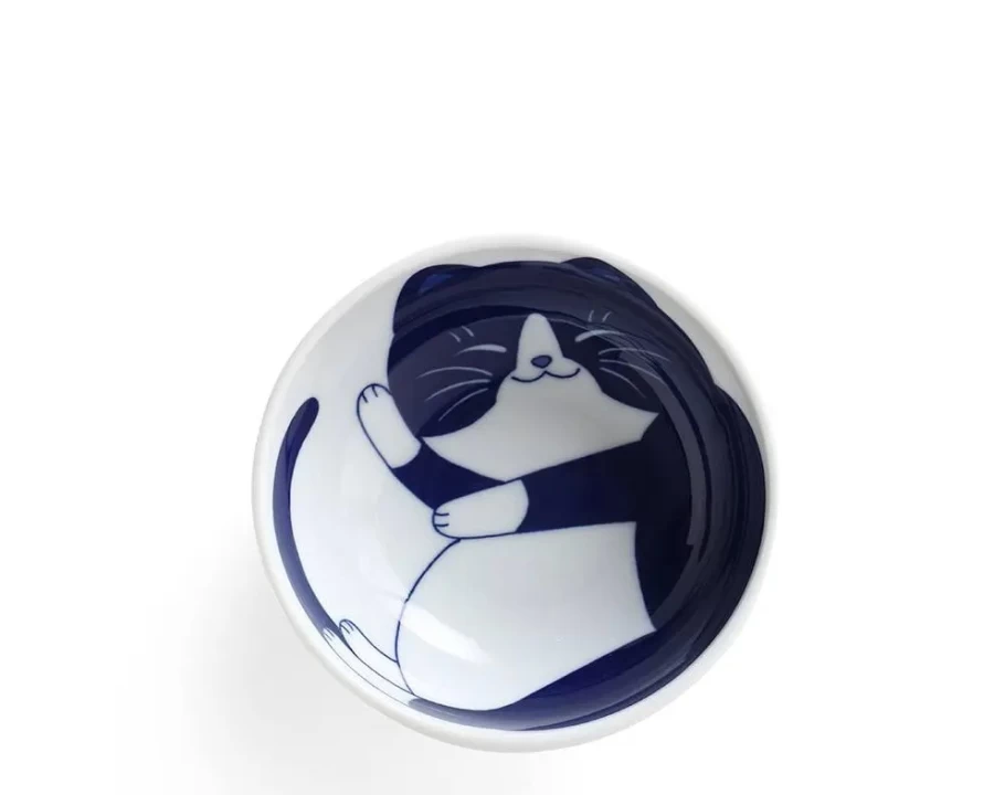 Miya Company Blue Cat Design Ceramic Rice Bowl for Pets