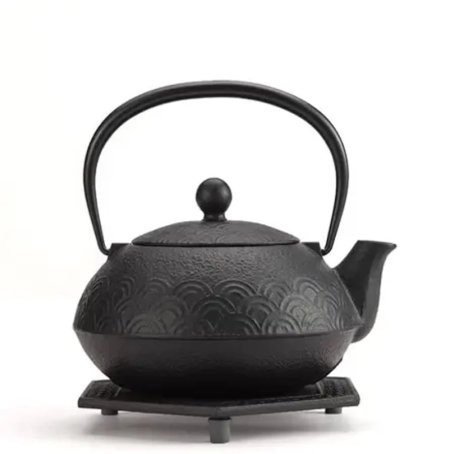 Miya Company Cast Iron Tea Set - Traditional Black Wave Design for Premium Tea Experience