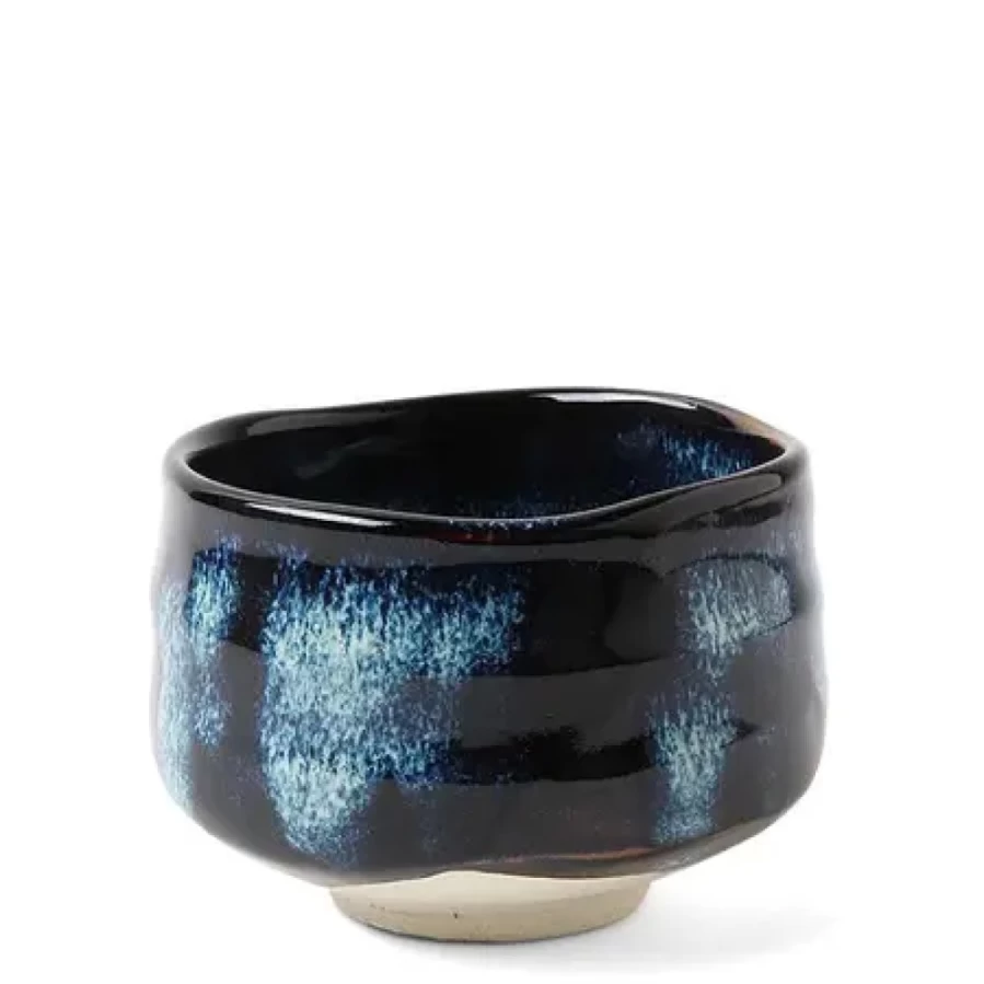 "MIYA COMPANY 4.5 Inch Ceramic Matcha Tea Bowl - Handcrafted Blue Mist Design for Traditional Japanese Tea Ceremony"