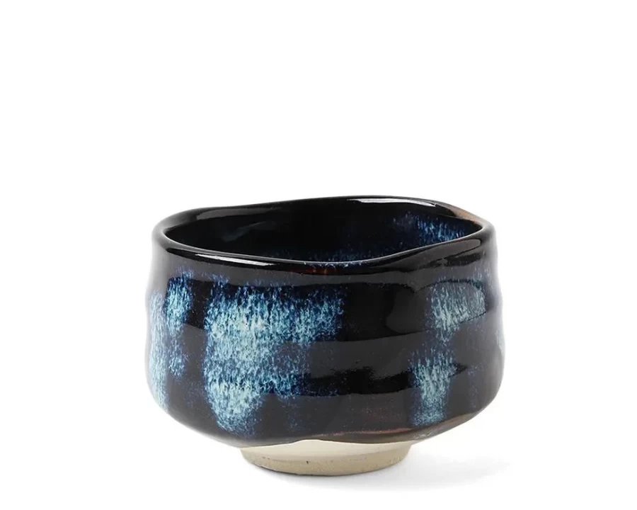 "MIYA COMPANY 4.5 Inch Ceramic Matcha Tea Bowl - Handcrafted Blue Mist Design for Traditional Japanese Tea Ceremony"