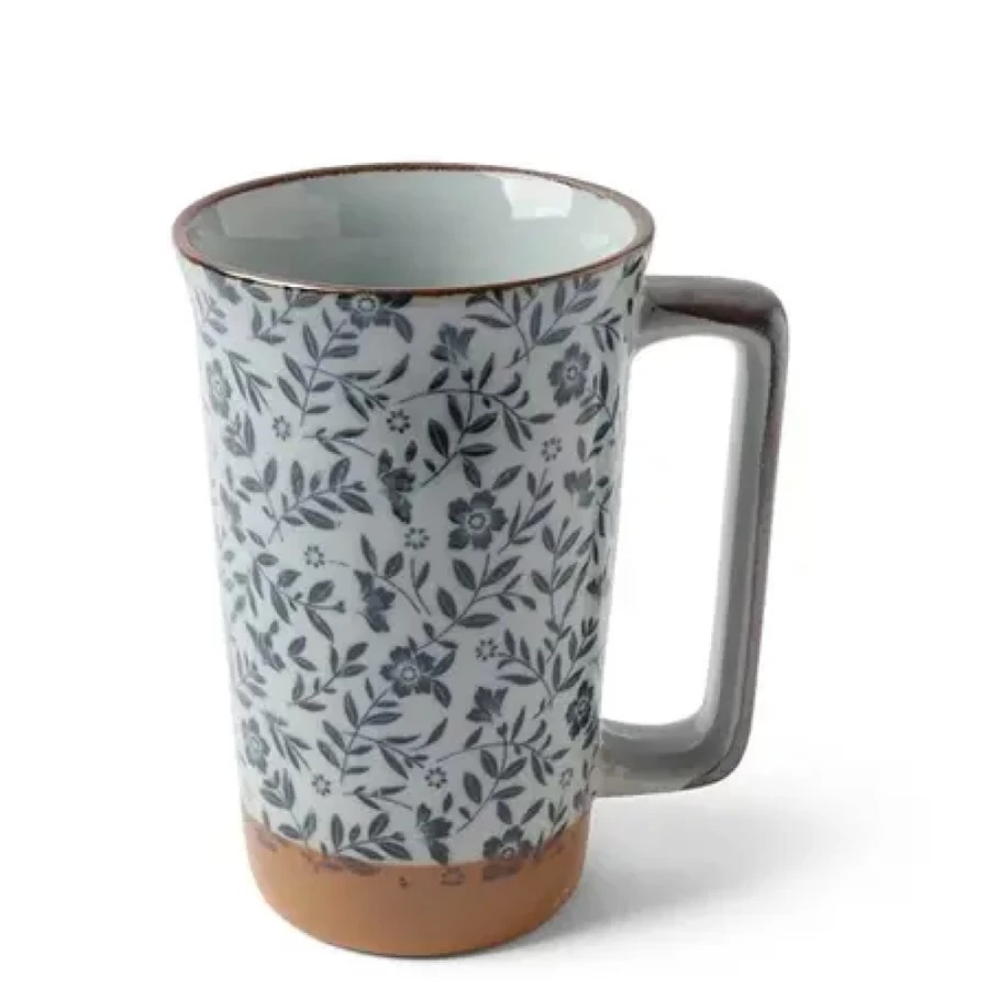 Miya Company 12 Oz Tall Blue Floral Ceramic Coffee Mug for Home & Office Use
