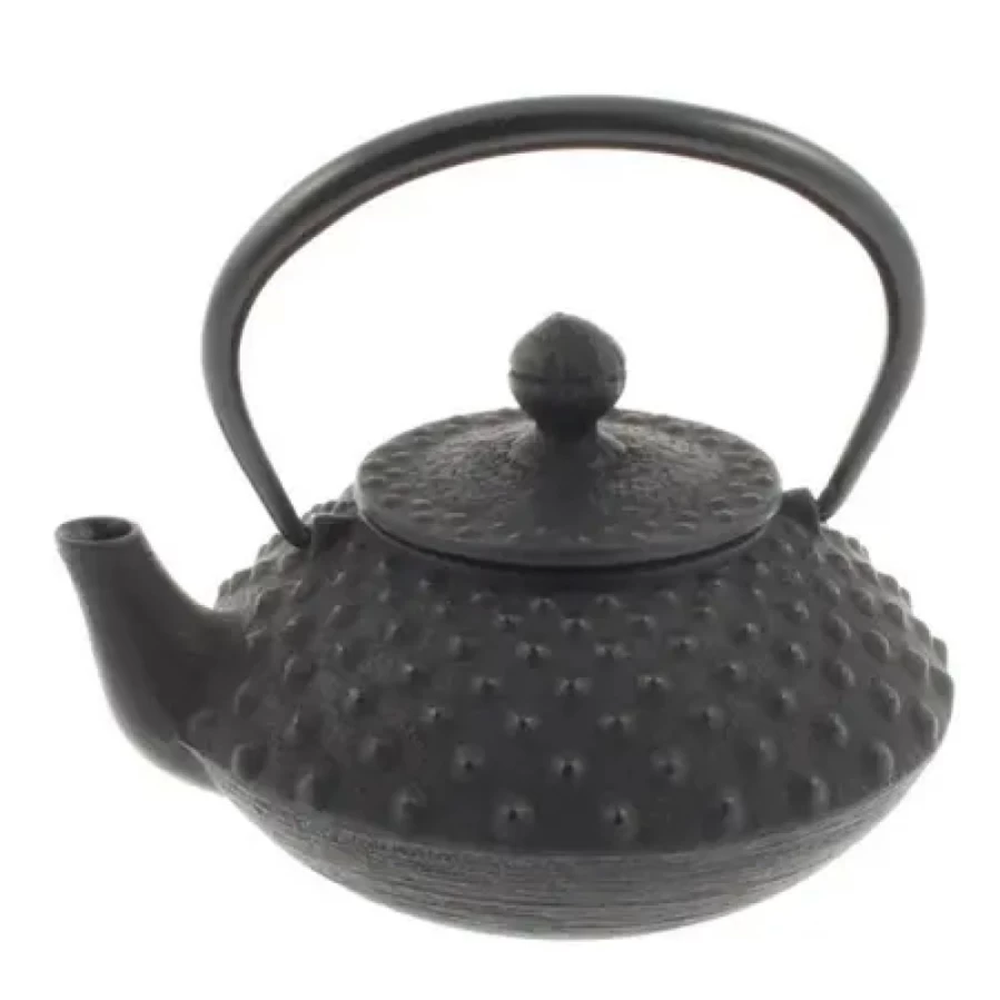 Miya Company Cast Iron Teapot - 0.35L Japanese Style Hailstone Design, Rustic Flat Iron Kettle for Tea Brewing