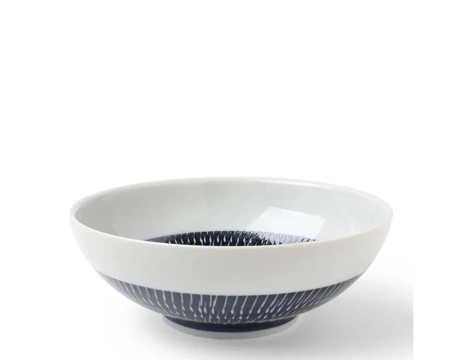 Miya Company Indigo Tobi Kanna Bowl 8-3/8" - Handcrafted Ceramic Serving Dish for Japanese Cuisine