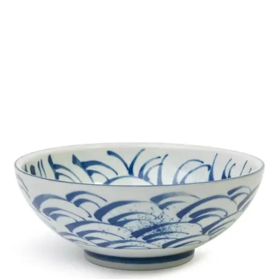 Miya Company 8.25 Inch Blue Wave Ceramic Bowl – Durable Kitchen Dining Dish