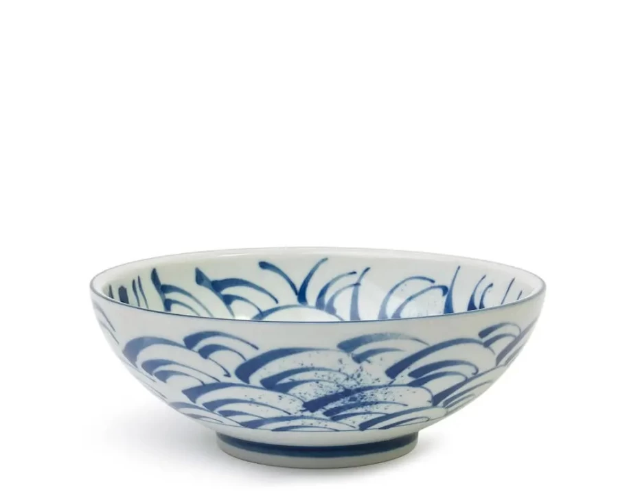 Miya Company 8.25 Inch Blue Wave Ceramic Bowl – Durable Kitchen Dining Dish