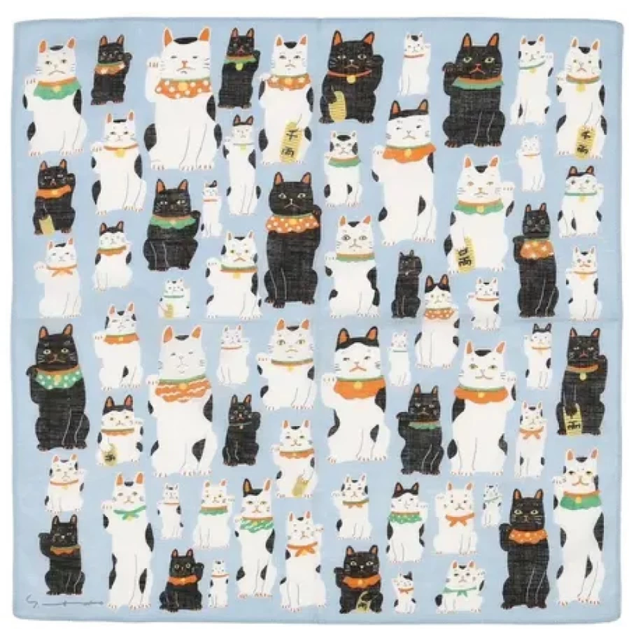 "Miya Company Furoshiki Wrapping Cloth 19-3/4" Maneki Neko Design Japanese Gift Wrap"