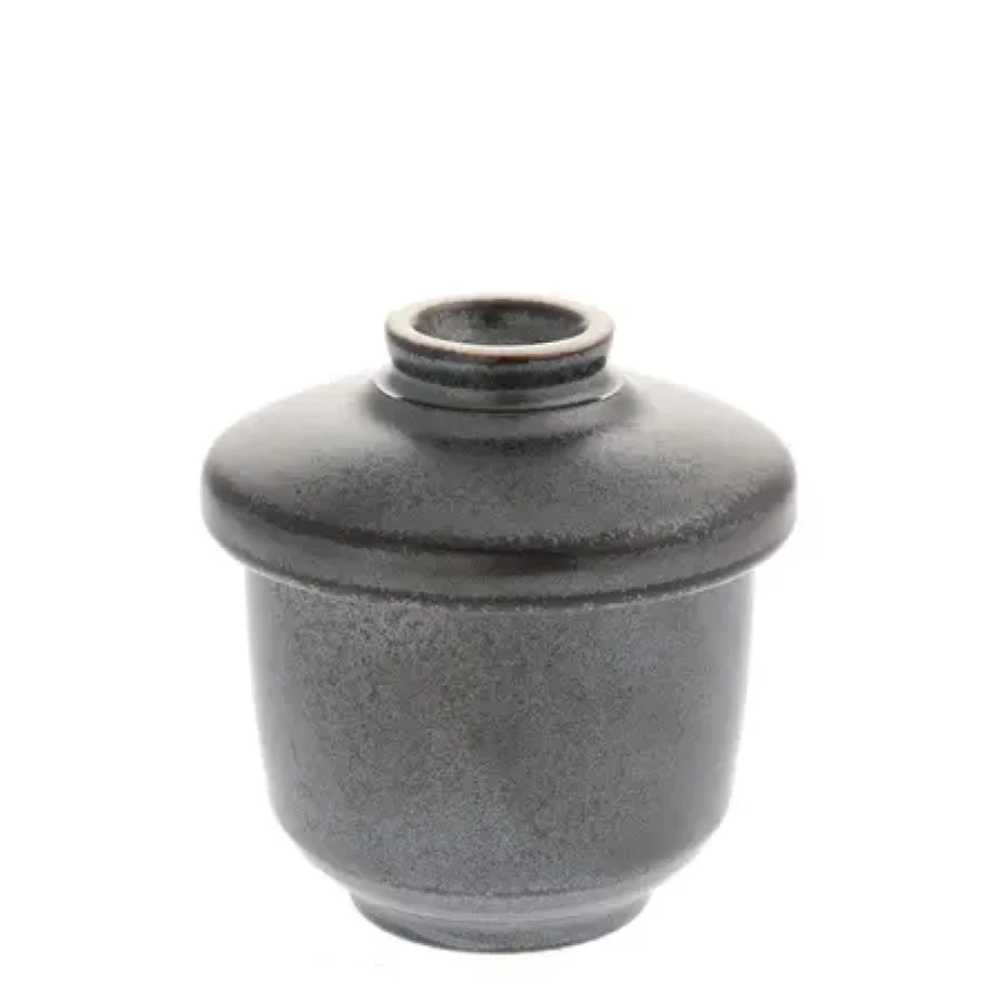 Miya Company Japanese Chawanmushi Cup with Iron Glaze - Traditional Ceramic Steamed Egg Bowl