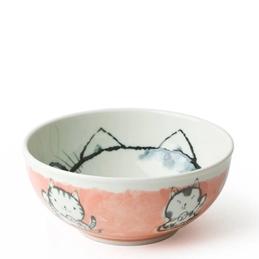 Miya Company Pink Fortune Cat Ceramic Bowl - 6.25 Inch Lucky Charm Decorative Gift