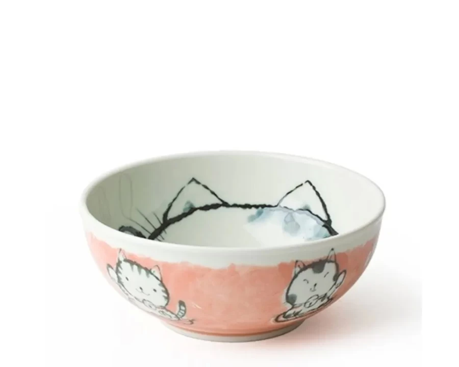 Miya Company Pink Fortune Cat Ceramic Bowl - 6.25 Inch Lucky Charm Decorative Gift