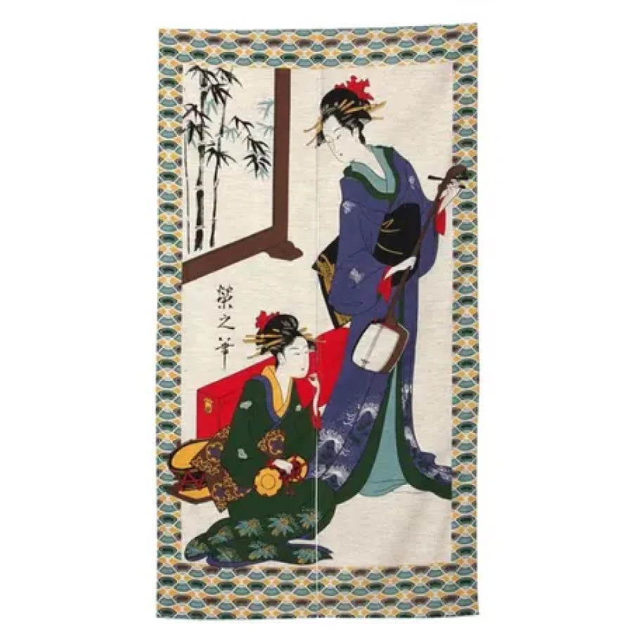 "Elegant Miya Company Noble Ladies Music Lesson Noren for Home Decor"