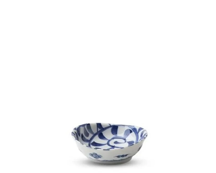 Miya Company Blue & White Karakusa Pattern 3.75" Ceramic Sauce Dish for Japanese Cuisine