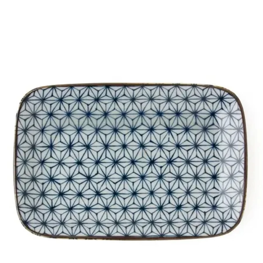 Miya Company Asanoha Hexagonal Ceramic Plate - Handcrafted Blue and Brown Japanese Design for Dining & Decor