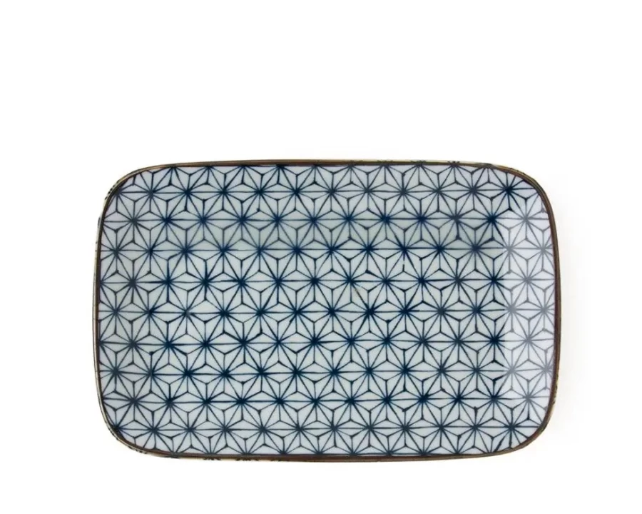 Miya Company Asanoha Hexagonal Ceramic Plate - Handcrafted Blue and Brown Japanese Design for Dining & Decor