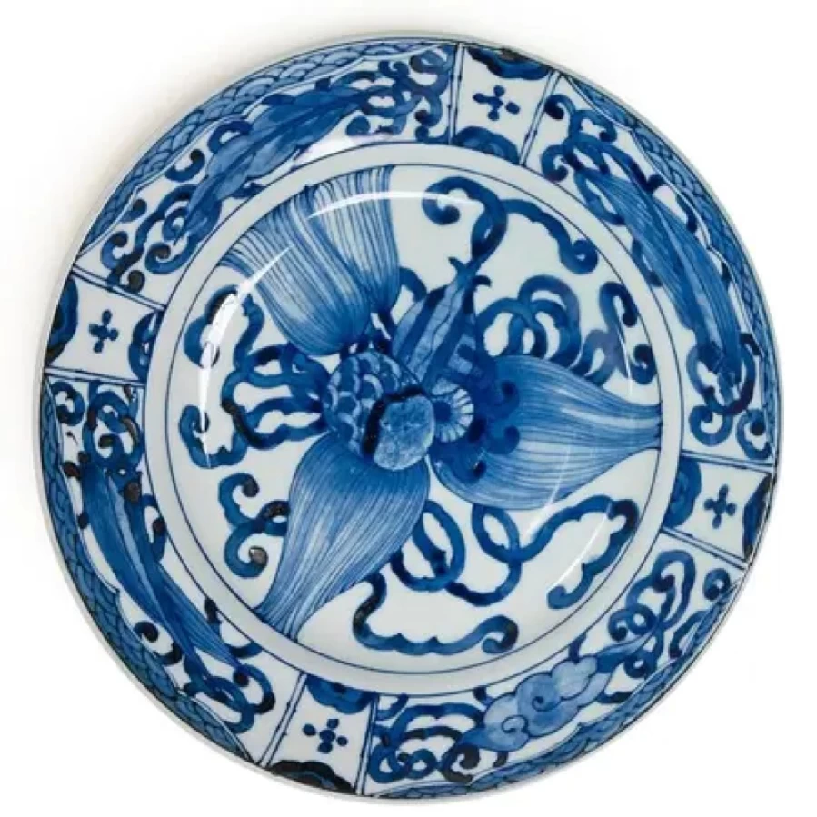 Miya Company Blue & White 9.25 Inch Ceramic Plate - Takara Zukushi Design - Handcrafted Japanese Style Dinnerware