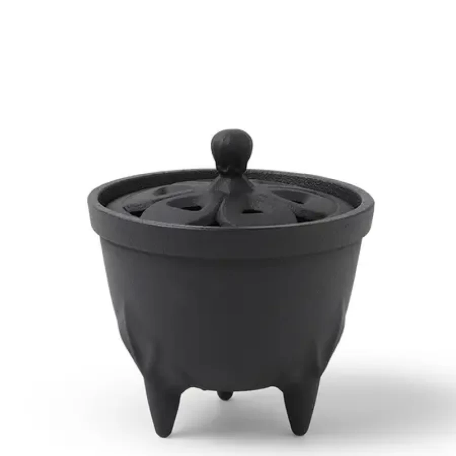 Miya Company Black Cast Iron Incense Holder with Elegant Flower Petal Design