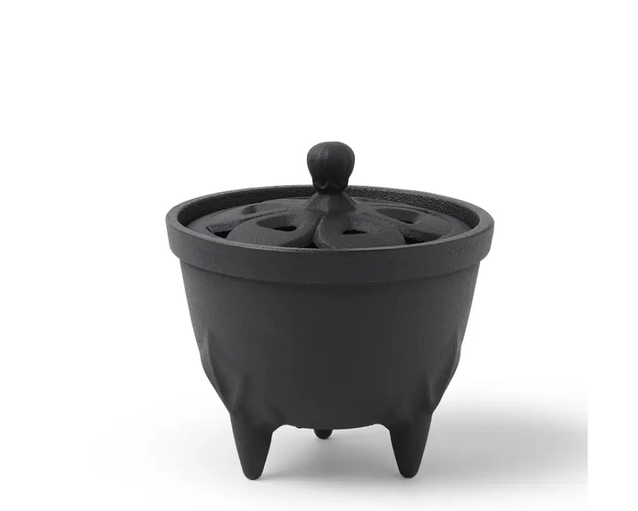 Miya Company Black Cast Iron Incense Holder with Elegant Flower Petal Design