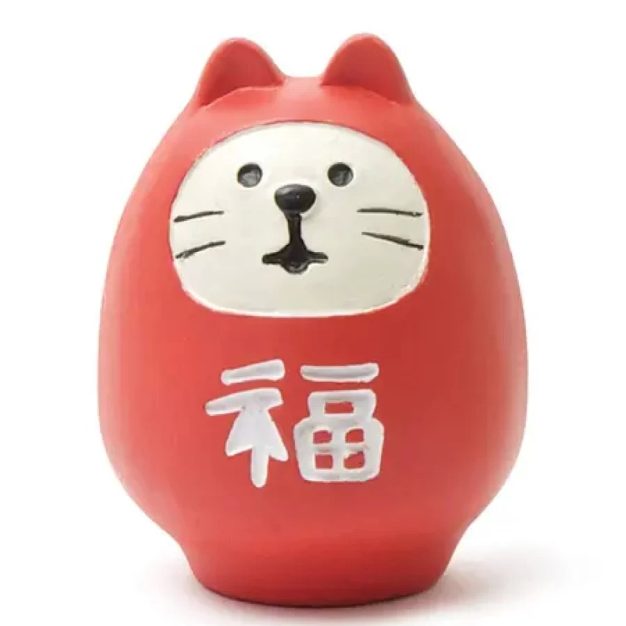 Lucky Cat Daruma Figurine by Miya Company - Handcrafted Japanese Maneki-Neko Statue for Good Fortune