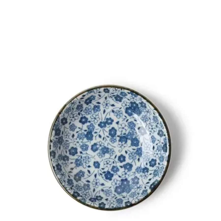 Miya Company Indigo Floral Sauce Dish – Handmade Ceramic Condiment Bowl for Dining Decor